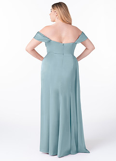 Azazie Amyra Bridesmaid Dresses Moody Blue Sheath Off the Shoulder Stretch Satin Convertible Dress image11