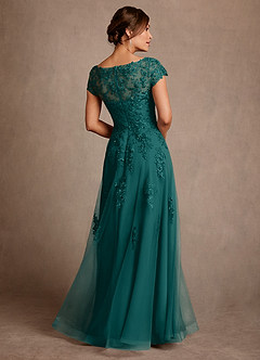 Azazie Jalinda Mother of the Bride Dresses Peacock A-Line Lace Chiffon Dress image2