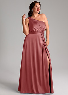 Azazie Brooke Bridesmaid Dresses Antique Rose A-Line One Shoulder Stretch Satin Dress image12