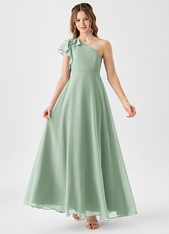 Azazie Arabella Junior Vestido de Agave de Gasa de Corte en A con Volante image1