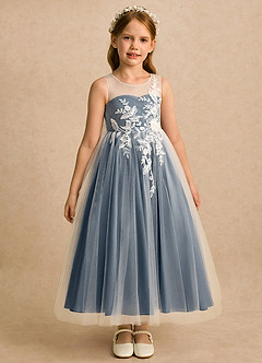 Azazie Amina Flower Girl Dresses Ivory Neptune A-Line Lace Tulle Dress image4