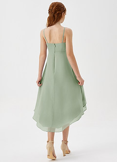 Azazie Mariam Junior A-Linie Plissee Chiffon Kleid Staubiger Salbeigrün image6