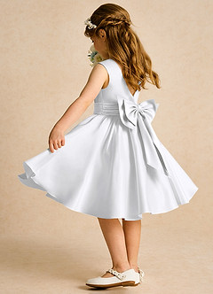 Azazie Sosie Flower Girl Dresses White White A-Line Pleated Matte Satin Dress image4