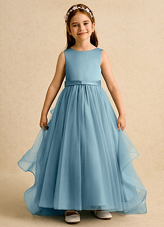 Azazie Lior Flower Girl Dresses Moody Blue Ball-Gown Pleated Tulle Dress image2