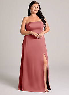 Azazie Wren Bridesmaid Dresses Antique Rose A-Line Strapless Stretch Satin Convertible Dress image10