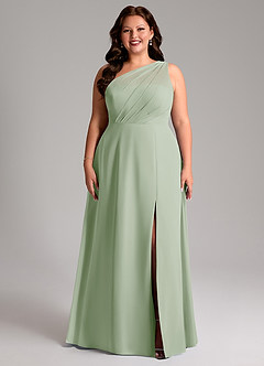 Azazie Phaedra Jurken voor bruidsmeisjes Jurk van Chiffon met A-Lijn One-Shoulder Stoffige Salie image1