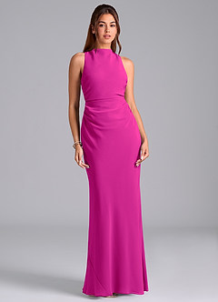 Azazie Evadne Vestidos de damas de honor Vestido de Fucsia de Gasa de Corte en A con Plisado image3