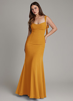 Azazie Carlotta Robes de demoiselle d'honneur Robe Sirène en Mousseline de soie Décolleté en cœur Caramel écossais image1