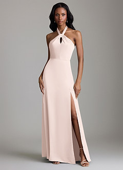 Azazie Tracie Bridesmaid Dresses Blushing Pink A-Line Side Slit Stretch Satin Dress image1