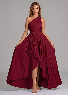 Azazie Lyrica Bridesmaid Dresses Burgundy A-Line One Shoulder Stretch Satin Dress image6
