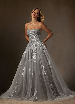 Azazie Keri Robes de mariée Robe Princesse en Dentelle Sans bretelles Blanc Diamant Cacao image5