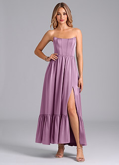 Azazie Leilana Bridesmaid Dresses Wisteria A-Line Corset Stretch Satin Dress image4