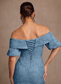 Azazie Golda Klänningar till brudens mor Klänning Tubklänning i Blommig Utbrändhet Off the shoulder Stålblå image6