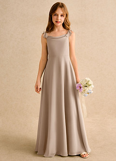 Azazie Puppy Girls Formal Flower Girl Dresses Taupe A-Line Pleated Chiffon Dress image5