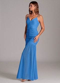Azazie Aimie Bridesmaid Dresses Blue Jay Mermaid Mesh Dress image3