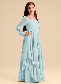 Azazie Clara Junior Abito A-Line in Chiffon Blusa Sea Glass image4