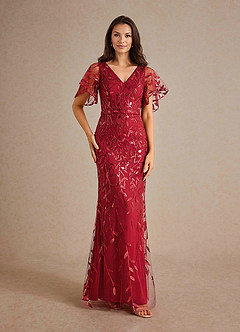 Azazie Milan Mother of the Bride Dresses Burgundy Sheath Sequins Dress image1