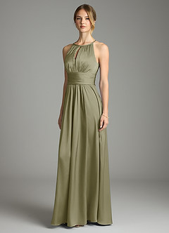 Azazie Bonnie Bridesmaid Dresses Pistachio A-Line Pleated Stretch Satin Dress image1