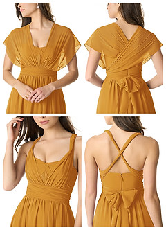 Azazie Olani Bridesmaid Dresses Butterscotch A-Line Off the Shoulder Chiffon Convertible Dress image6