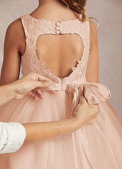 Azazie Calla Abiti da Ragazza di Fiori Abito Principessa in Tulle Pizzo Rosa Inglese image5