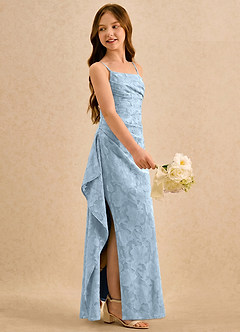 Azazie Cannoli Girls Formal Blumenmädchenkleider A-Linie Plissee Blumen-Burnout Kleid Himmelblau image4