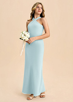 Azazie Doretta Junior Robe Fourreau en Mousseline de soie Plissée Verre De Mer image6