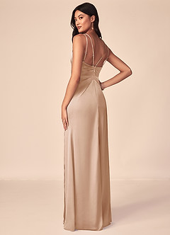 Azazie Aqua Bridesmaid Dresses English Rose A-Line V-Neck Pleated Stretch Satin Dress image5
