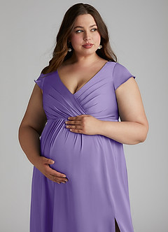 Azazie Allessia Maternity Bridesmaid Dresses A-Line Pleated Stretch Satin Floor-Length Dress image13