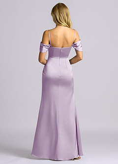 Azazie Auden Bridesmaid Dresses Frosted Lilac Sheath Off the Shoulder Stretch Satin Convertible Dress image2