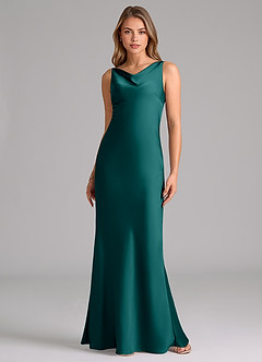 Azazie Allettie Bridesmaid Dresses Peacock Mermaid Stretch Satin Dress image6
