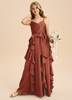 Azazie Peyton Junior Auburn A-Line Pleated Stretch Satin Dress image3