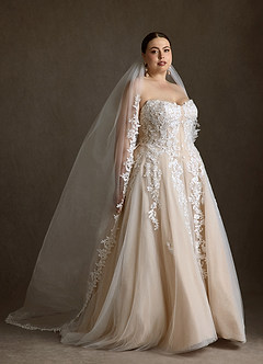 Azazie Sonnet Wedding Dresses Diamond White Champagne Ball-Gown Strapless Lace Dress image3