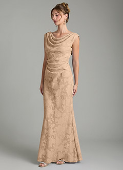 Azazie Kieryn Bridesmaid Dresses Champagne Mermaid Pleated Floral Burnout Dress image3