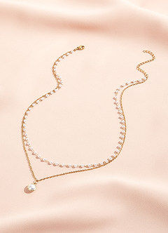 front Charming And Chic Gold Double Pearl Necklace