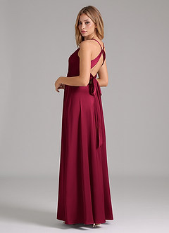 Azazie Evalleen Bridesmaid Dresses Burgundy A-Line Pleated Stretch Satin Dress image7