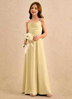 Azazie Chamomile Girls Formal vestidos de niña de las flores Vestido Butter de Satén Elástico de Línea A con Plisado image3