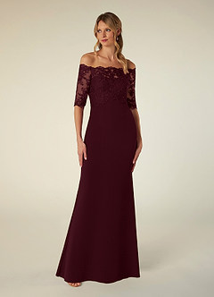 Azazie Jette Mother of the Bride Dresses Cabernet Mermaid Off the Shoulder Lace Dress image1