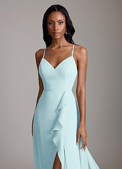 Azazie Naeem Bridesmaid Dresses Sea Glass A-Line V-Neck Ruffle Chiffon Dress image6