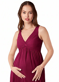 Azazie Yetta Maternity Bridesmaid Dresses A-Line V-Neck Gathered Chiffon Floor-Length Dress image6