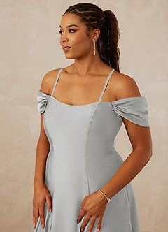 Christian Siriano Bridal for Azazie 1002 Brautjungfernkleider Wandelbar A-Linie Schulterfrei Stretch-Satin Kleid Silber image9