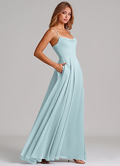 Azazie Elle Robes de demoiselle d'honneur Robe Trapèze en Mousseline de soie Plissée Brume image5