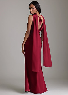 Azazie Linelle At-home Try On Dresses Burgundy Mermaid Pleated Chiffon Dress image10