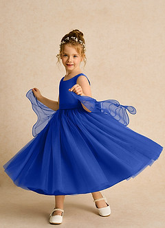 Azazie Pear Abiti da Ragazza di Fiori Abito Principessa in Tulle Fiocco Blu Reale image2