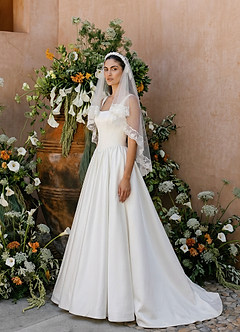 front Romantic Floral Lace Shoulder Length Veil