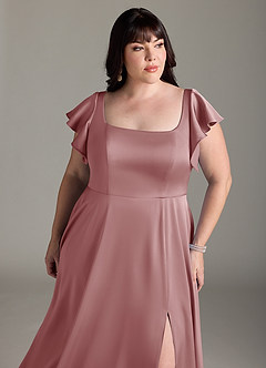 Azazie Bondi Bridesmaid Dresses Dusty Rose A-Line Bow Stretch Satin Dress image11