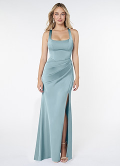 Azazie Mero Brudtärnklänningar Klänning av Tubklänning i Stretch Satin Plisserad Moody Blue image1