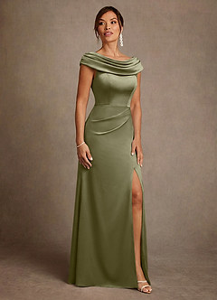 Azazie Irvine Mother of the Bride Dresses Pistachio A-Line Pleated Stretch Satin Dress image4