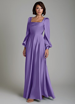 Azazie Solana Bridesmaid Dresses Tahiti A-Line Long Sleeve Stretch Satin Dress image6