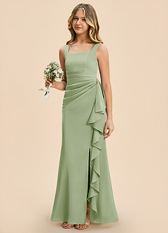 Azazie Adrienne Junior Robe Fourreau en Satin extensible Plissé Vert Sauge image1