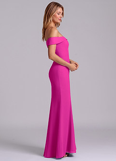 Azazie Luciana Bridesmaid Dresses Fuchsia Sheath Off the Shoulder Chiffon Convertible Dress image6